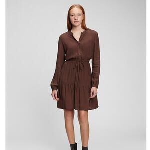 NWT GAP Brown Mini Tiered Dress Sz Small TALL Contemporary Drawstring Breathable